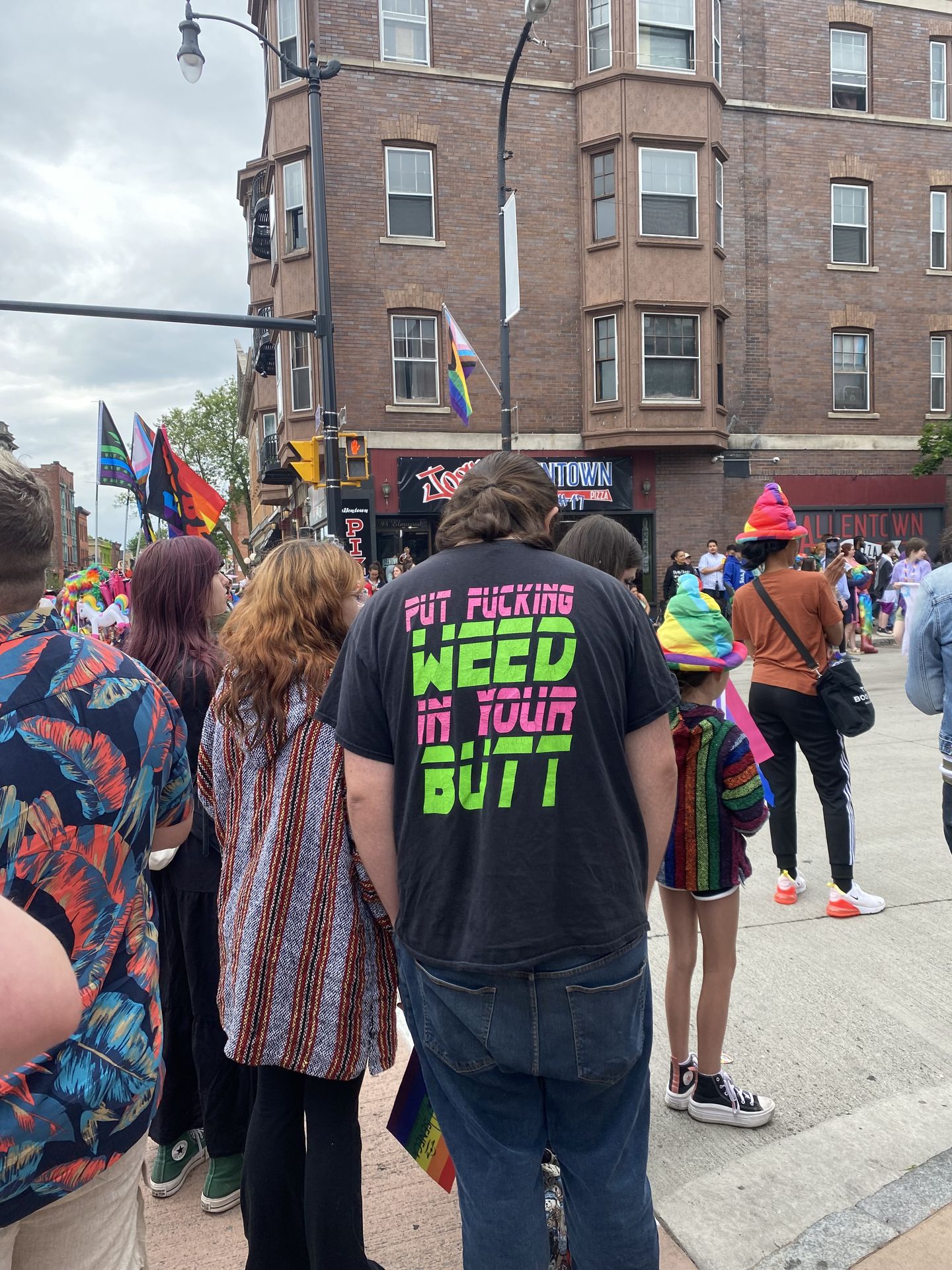 A shirt I saw at pride that says put weed in your butt